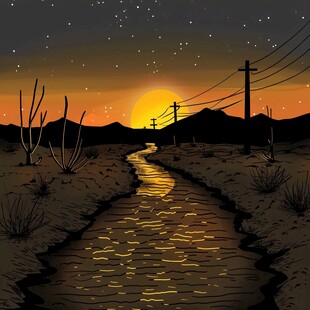 荒野黄昏插画