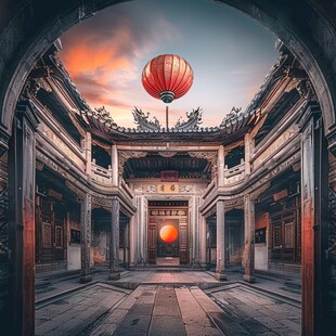 戏台古宅庭院