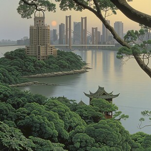 爱晚亭城市插画素材