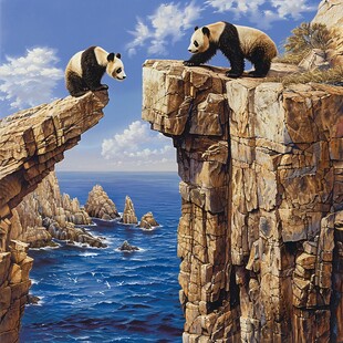 熊猫题材油画
