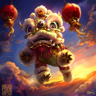 舞狮包装插画