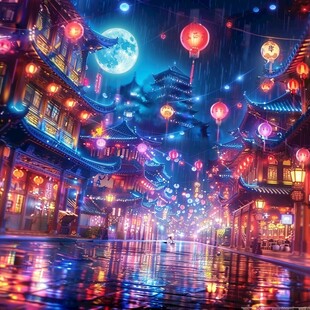 玄幻古镇夜景