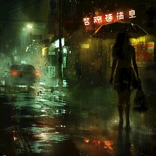 夜雨赶路的女人