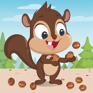 卡通松鼠抱着坚果