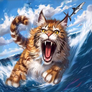 手绘勇敢的猫咪插画