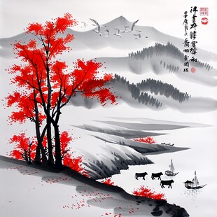 红叶山水挂画壁画