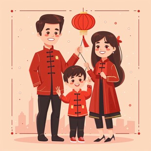 家庭团圆年俗微笑