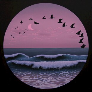 月夜芦苇荡禅意装饰画