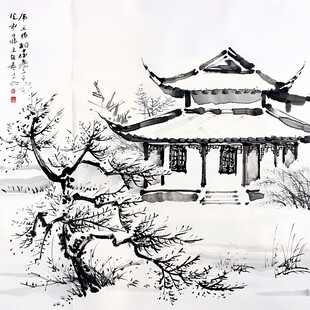 江南雪景水墨画