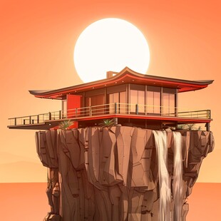 新中式楼阁山水