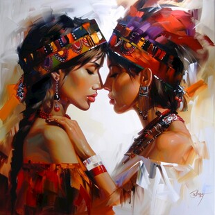 印第安人物油画