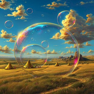 彩色泡泡与草地