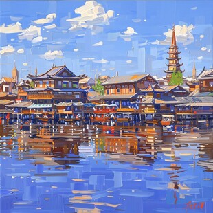 水上建筑画