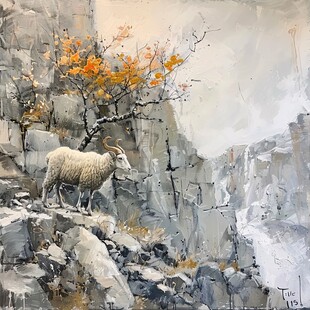 手绘梦幻羊风格装饰画