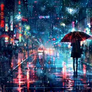 夜雨赶路的女人