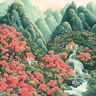 山水枸杞插画