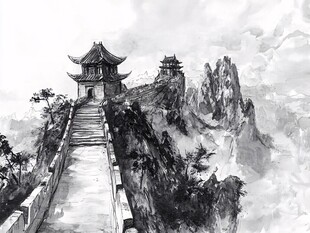 水墨武当山画