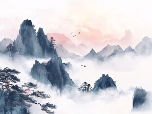 迎客松意境山水画