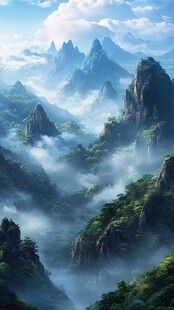 禅意山水山峰云雾风景