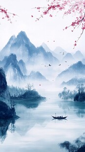 唯美风景画简约山水画