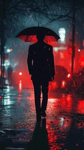 夜晚雨中行走的人