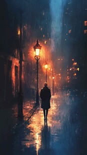 夜晚雨中行走的人