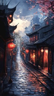 古代街道夜景