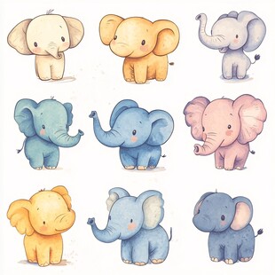 q版大象手绘插画