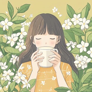 茉莉花茶女孩插画