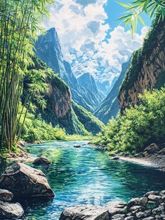 油画山水风景