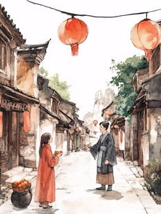 束河古镇插画