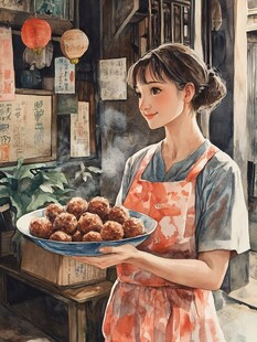 鱼丸摊插画