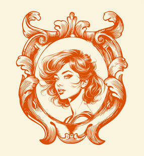 手绘矢量相框美女头像装饰插画