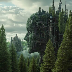 超现实的城堡与树木