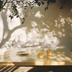 阳光照在两杯茶上