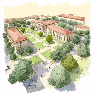 水彩斯坦福大学建筑