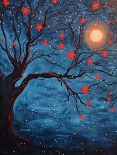 手绘雪夜风景无框画