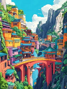 土家族城市插画