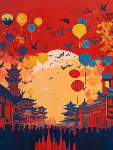 横店插画宣传背景素材