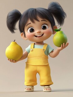 站在芒果上的小姑娘