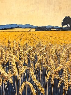 油画金黄色麦田