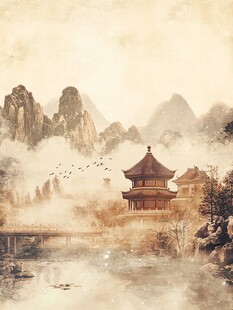 楼阁山水意境画