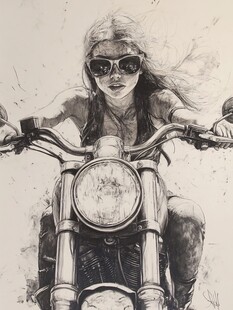 骑摩托车的女孩插画
