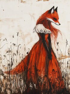 手绘狐狸抽象唯美插画