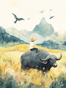 放牛娃插画