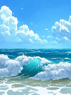 插画蓝天大海