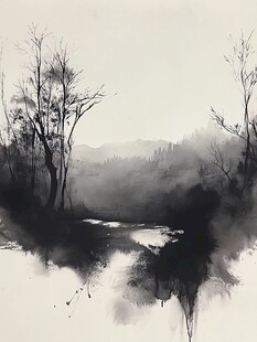 潇洒枯笔水墨风景