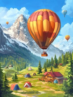 热气球插画场景