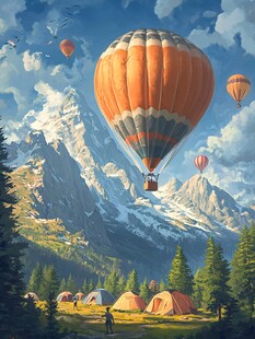 热气球插画场景