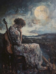 女孩拉大提琴手绘